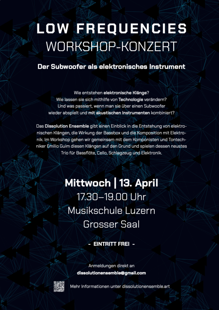 Flyer für die Workshop Konzertreihe Low Frequencies
